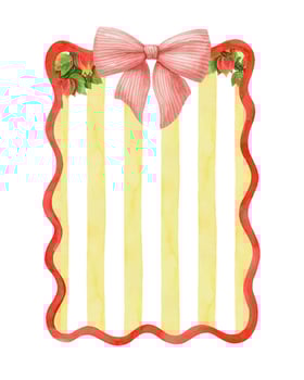 Wawy red frame with striped yellow background and bow. Hand drawn watercolor abstract graphic template. Coquette style rectangle vertical floral poster. Perfect for summer card and holiday design. vector