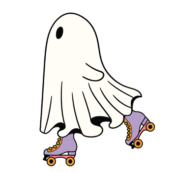A ghost on roller skates with purple shoes png