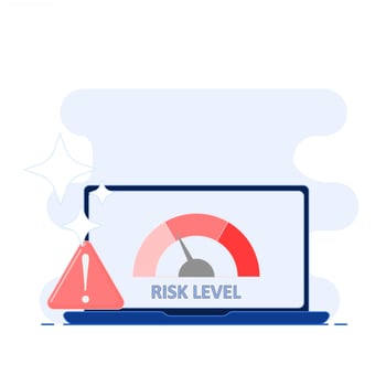 Illustration of a laptop with a Risk Level diagram on a Scale. Risk Level Concept. vector