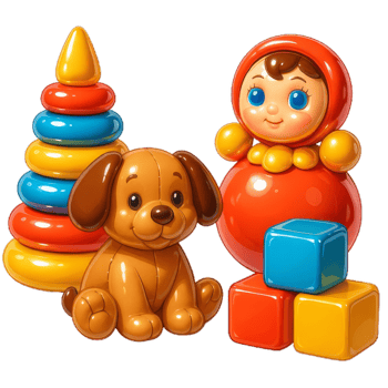 Colorful Baby Toy Set with Puppy and Roly-Poly Doll png