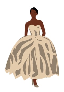 Beautiful woman in a long beige gold evening gown vector