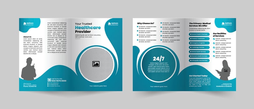 Health care bifold brochure design template company bifold brochure design Hospital vector