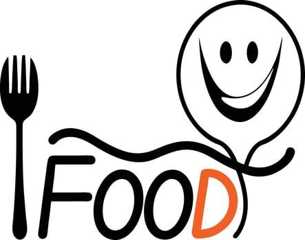 Happy food logo design with fork vector