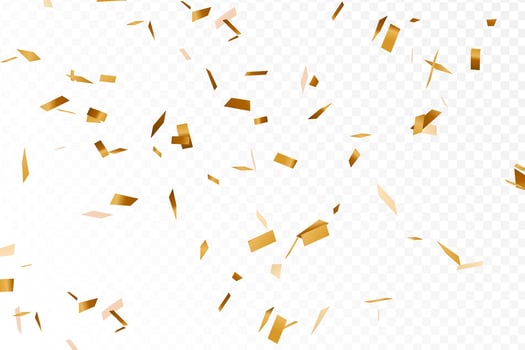 gold confetti flying isolated background, birthday celebration party banner vector