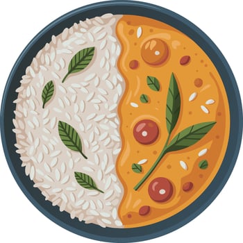 A plate with rice and curry in it vector