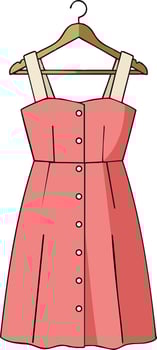 Pink buttoned sleeveless dress on wooden hanger illustration with beige straps and simple design vector