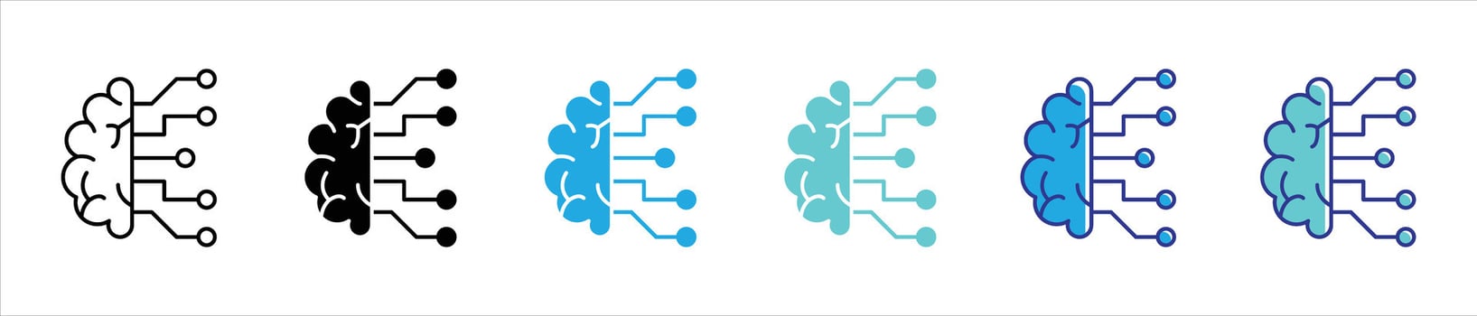 brain integrated circuit icon set. containing embodying AI, neural network, essence of intelligent computing, deep learning thin line and color style icon symbol sign for your app and web vector