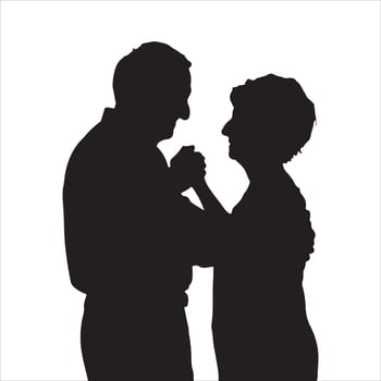 Silhouette of an elderly couple dancing joyfully together on a white background vector
