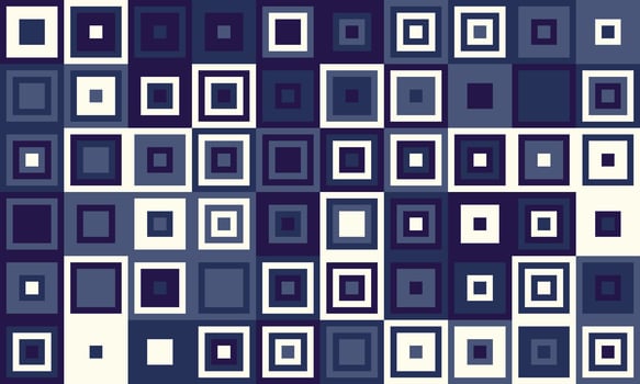 Abstract geometric background featuring a mesmerizing array of nested squares in varying shades of blue and white. vector