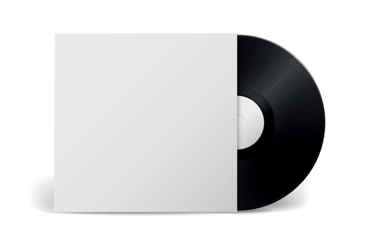 Realistic music gramophone vinyl LP record with cover isolated on white background. Design template of retro long play. vector