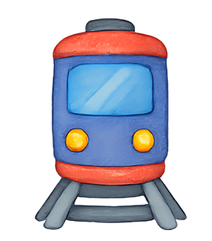 Watercolor Train Icon, Cartoon Style, Transparent Background png