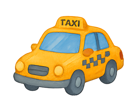 Watercolor Taxi Icon, Cartoon Style, Transparent Background png