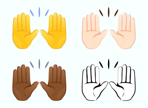 Raised hands emoji. Gesture icon of different skin tones. Illustration. vector
