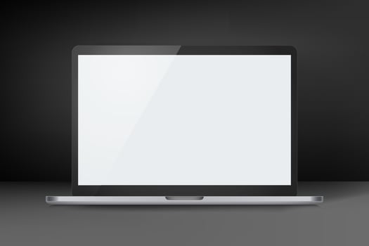 Modern notebook in dark interior. 3d mockup vector