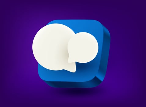 Conversation concept with two speech clouds. 3d application icon vector