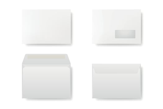 Envelope Mockup Set with Window Envelope, Sealed Envelope, Open Business Envelope. Realistic Template for Mail Branding, Letter Design, Office Stationery vector