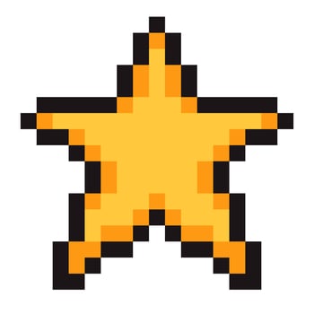 Pixel art star emoji 8 bit shining star icon isolated on white background vector