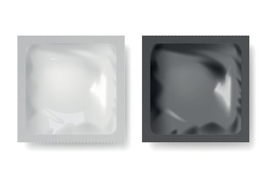 Blank Foil Pack Mockup Set. Realistic Isolated Foil Pack Template for Condom, Tea, Cosmetic Sample, Cream, Gel, Mask, Wet Wipes or Supplement. Foil Pack Design Template for Packaging, Branding vector