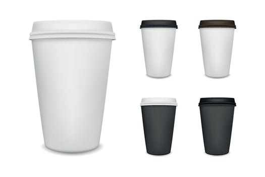 Realistic Coffee Cup Mockup Set. Blank Takeaway Coffee Cup Template with Lid in Black and White. Isolated Coffee Cup Design for Branding, Cafe Packaging, Beverage Labeling and Coffee Shop vector