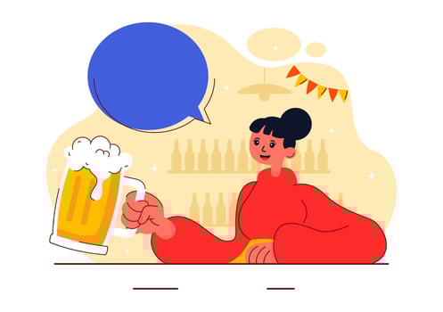 International Beer Day Celebration with Barrels, Foam Beer, and People Toasting in Flat Style vector