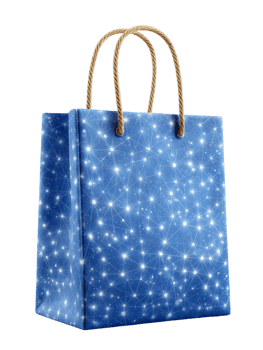 Blue Shopping Bag with Sparkling Stars and Twinkling Lights Design png