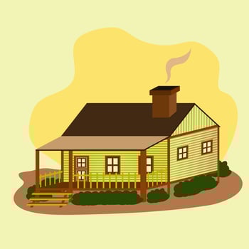 Cozy log cabin with smoke rising from chimney, Cottagecore Theme Style Village Home Template vector