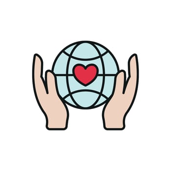 Bold globe with heart icon for global unity visuals charity banners and eco themes vector