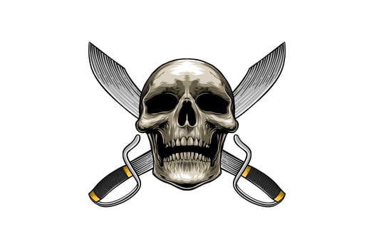 skull and sword illustration, pirate symbol vector