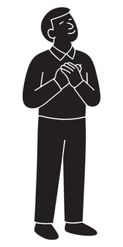 Silhouette of a man looking upward with both hands over his heart vector