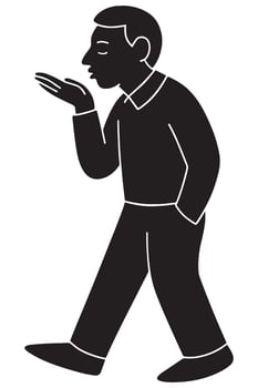 Silhouette of a man blowing a kiss with one hand lifted to lips, romantic gesture silhouette vector