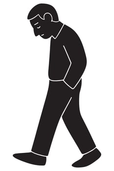 Silhouette of a man walking slowly with a bowed head and hands in pockets, sad man silhouette vector