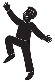 Silhouette of a man balancing on one leg in a playful, exaggerated cheer vector