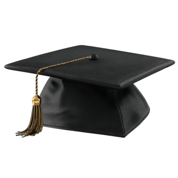Black graduation cap with gold tassel on transparent background. png