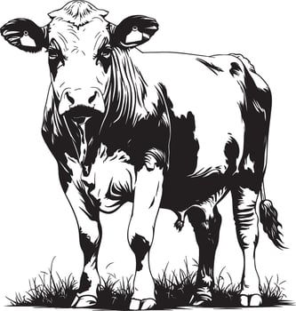 Standing cow in black and white farm animal illustration vector