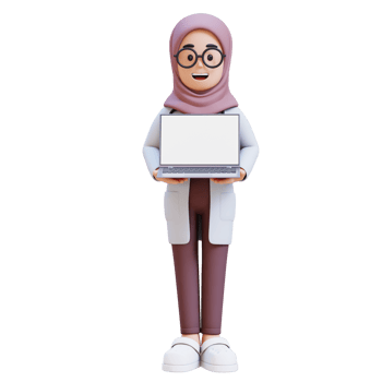3D render muslim woman doctor character holding a laptop with a white screen png