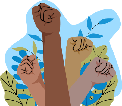 Illustration of clenched fist. multiracial raised fists. labour. juneteenth png