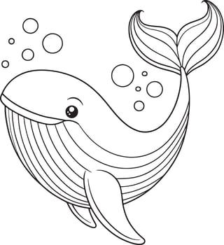 Humpback Whale Cartoon Line Art Ocean Animal Coloring Page Design vector