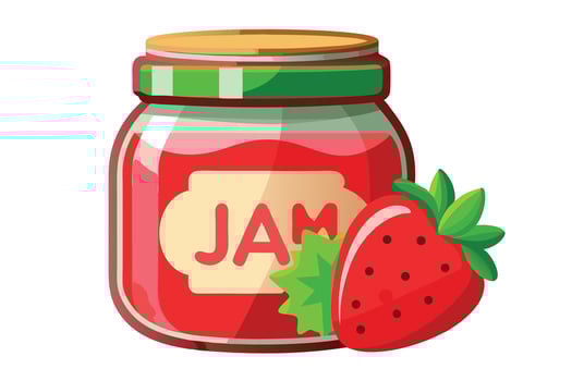 Strawberry Jam Jar Cartoon Illustration with Fresh Strawberry Fruit Graphic vector