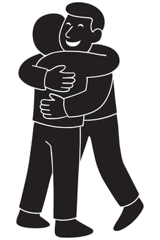 Silhouette of a man hugging a person in a warm celebratory gesture vector