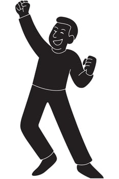 Silhouette of a man doing a fist pump with full-body energy vector