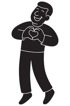 Silhouette of a man making a heart shape with both hands in celebration vector