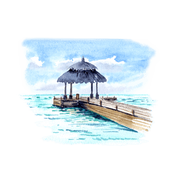 Watercolor image The Pier in the tropic sea png