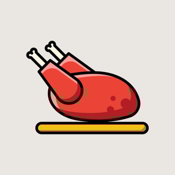 Roasted Chicken Drumstick Served on Tray in Flat Kitchen Icon Style vector