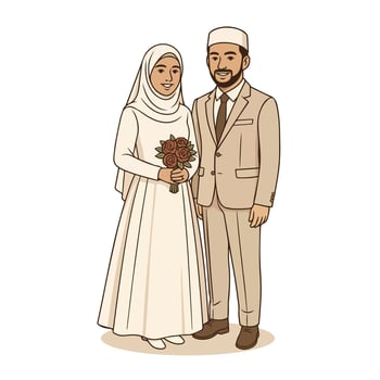 Muslim Bride and Groom Wedding Portrait Illustration vector