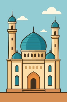 Islamic Mosque Building with Blue Domes Illustration vector