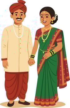 Traditional Indian Bride and Groom in Wedding Attire Illustration vector