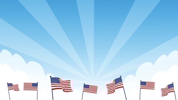 American flags waving with sunrise background symbolizing freedom and patriotism vector