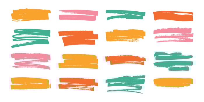 Colorful Hand Drawn Grunge Ink Brush Stroke collection. Creative abstract paintbrush line with rough edges. Stain for backdrops. Freehand doodle line borders perfect for highlight text vector
