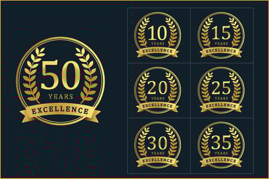 Gold Anniversary Years Excellence Badges Set vector