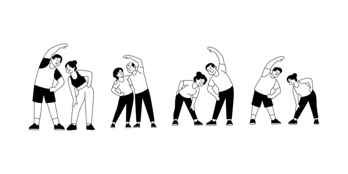 illustration elderly couple stretching fitness concept vector